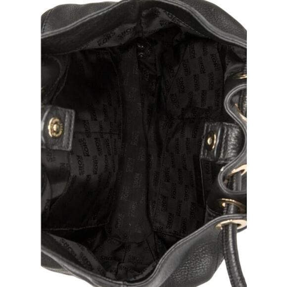 Michael Kors Black Gold-Tone Hardware Tasseled Leather Top Handle Bucket Bag - Picture 9 of 15